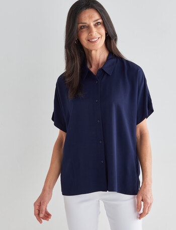 Ella J Short Sleeve Shirt, Navy product photo