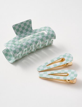 Switch Checkers Hair Clip Set, 3-Piece, Green product photo