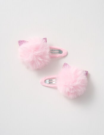 Switch Pom Pom Cat Hair Clips, 2-Piece, Pink product photo