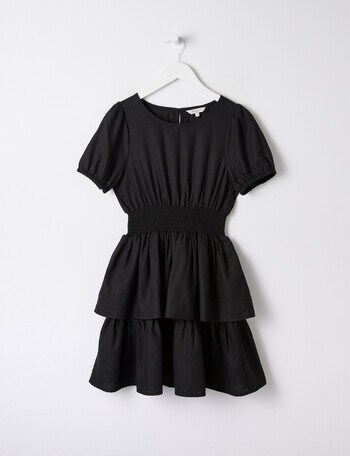 Switch Short Sleeve Linen Blend Dress, Black product photo