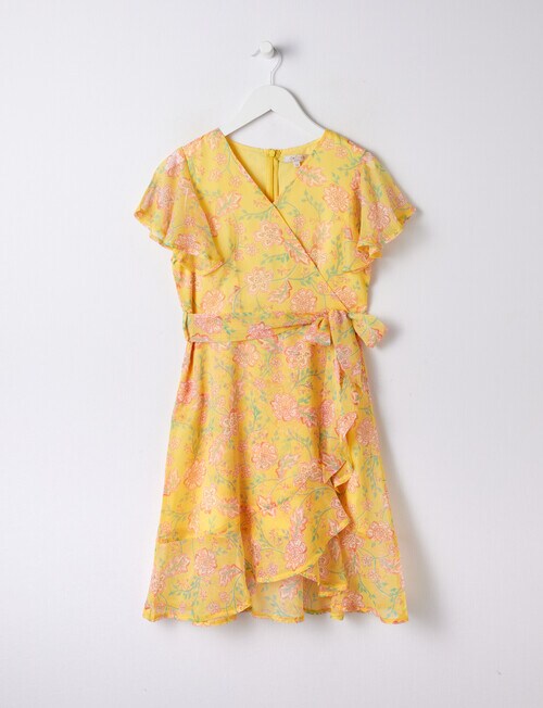 Switch Chiffon Wrap Dress Floral, Yellow product photo
