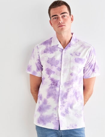 Tarnish Tie Dye Short Sleeve Shirt, Purple & White product photo