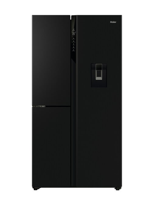 Haier 575L Three-Door Side by Side Fridge Freezer with Water Dispenser, Black, HRF575XHC product photo