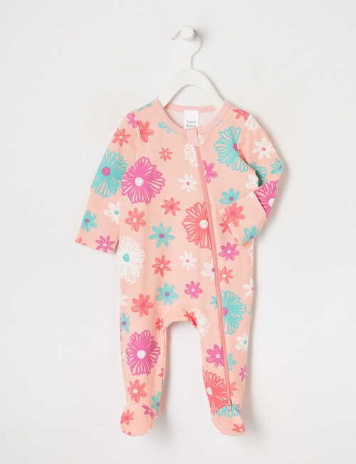 Teeny Weeny Bright Flower Sleepsuit, Peach product photo