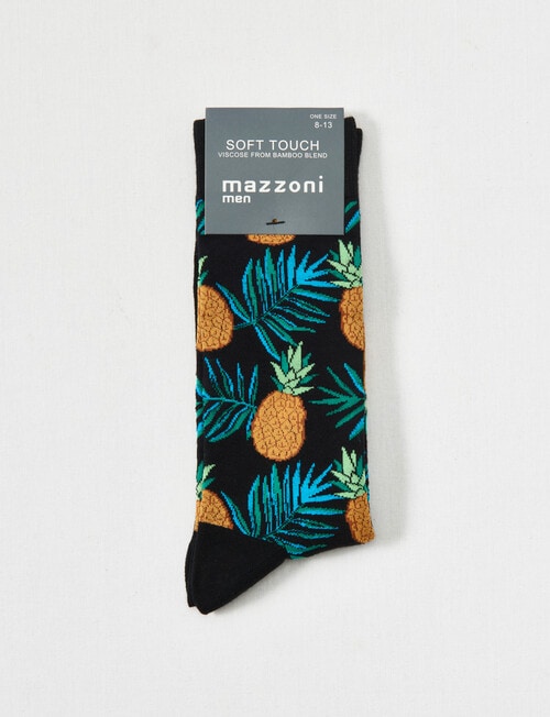 Mazzoni Tropical Pineapple Viscose Bamboo-Blend Sock, Black product photo View 02 L