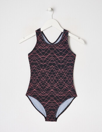 Wavetribe Geometric Print Sleeveless Swimsuit, Black & Pink product photo