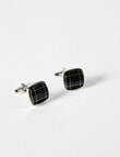 Laidlaw + Leeds Check Cufflinks, Onyx Silver & Black product photo View 02 S