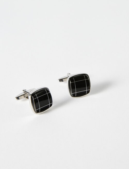 Laidlaw + Leeds Check Cufflinks, Onyx Silver & Black product photo View 02 L