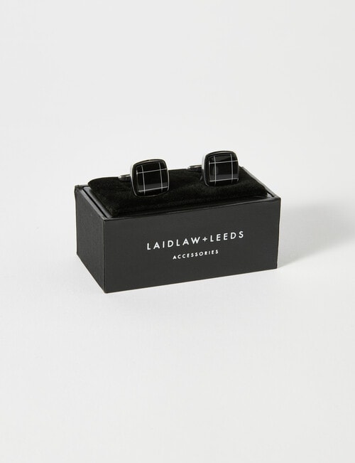 Laidlaw + Leeds Check Cufflinks, Onyx Silver & Black product photo View 03 L