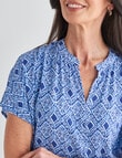 Ella J Aztec Print Short Sleeve V-Neck Top, Blue product photo View 04 S