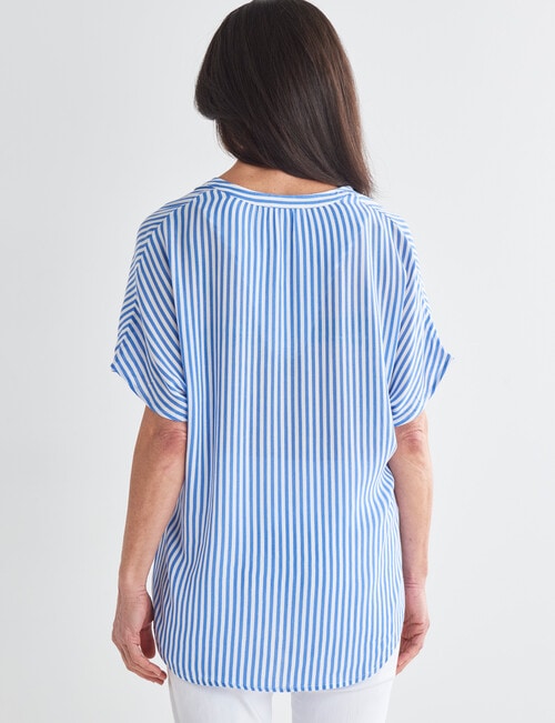 Ella J Stripe Short Sleeve V-Neck Top, Blue & White product photo View 02 L