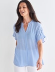 Ella J Stripe Short Sleeve V-Neck Top, Blue & White product photo View 05 S