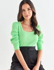 Whistle Puff Sleeve Rib Knit Top, Apple product photo