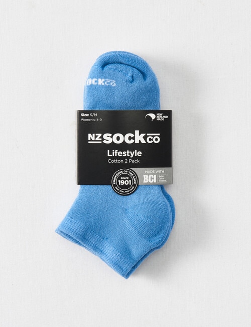 NZ Sock Co. BCI Cotton Trainer Sock, 2 Pack, Elemental Blue, 4-9 product photo View 02 L