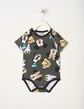 Licensed Disney 100 Spotted Faces Short-Sleeve Bodysuit, Charcoal product photo