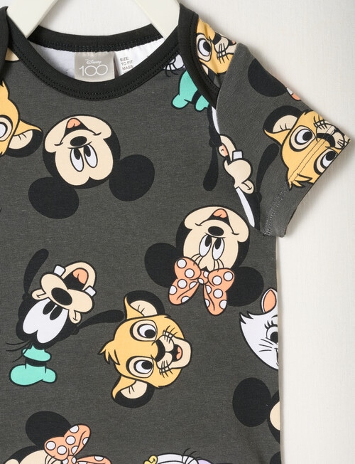 Licensed Disney 100 Spotted Faces Short-Sleeve Bodysuit, Charcoal product photo View 03 L