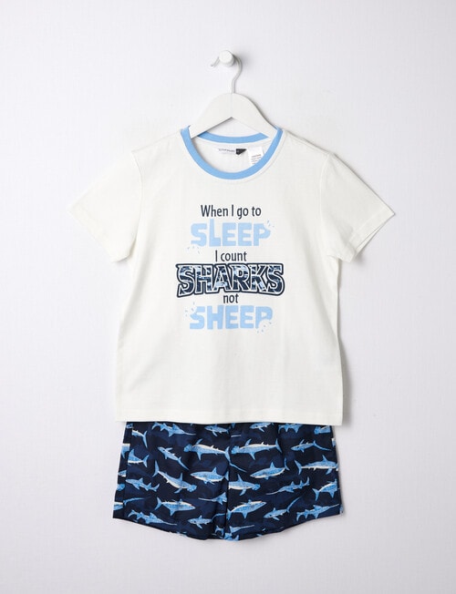Sleep Mode Counting Sharks Knit Woven PJ Set, White & Blue, 2-8 product photo