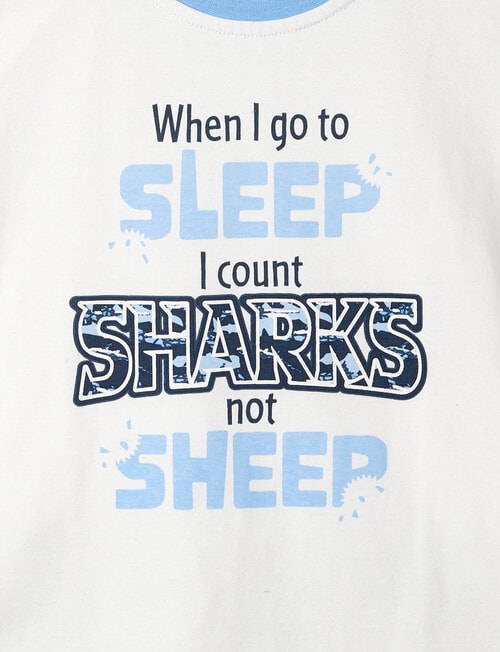 Sleep Mode Counting Sharks Knit Woven PJ Set, White & Blue, 2-8 product photo View 02 L