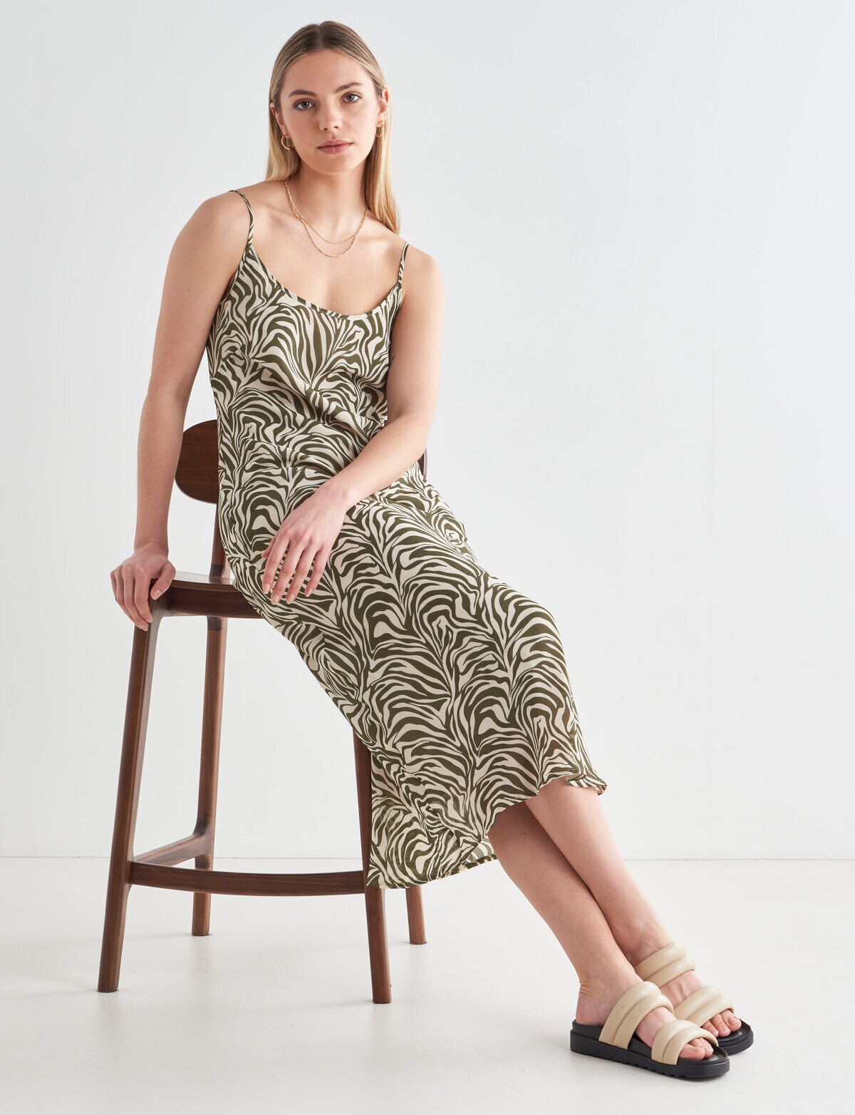 Mineral Milo Animal Print Slip Dress, Olive Dresses