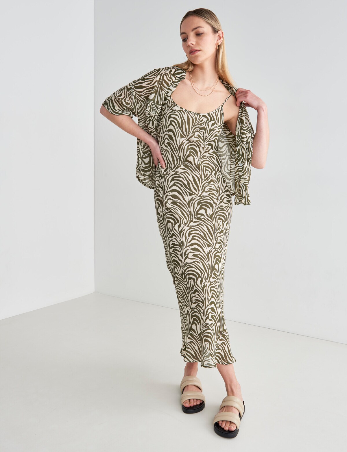 Mineral Milo Animal Print Slip Dress, Olive Dresses