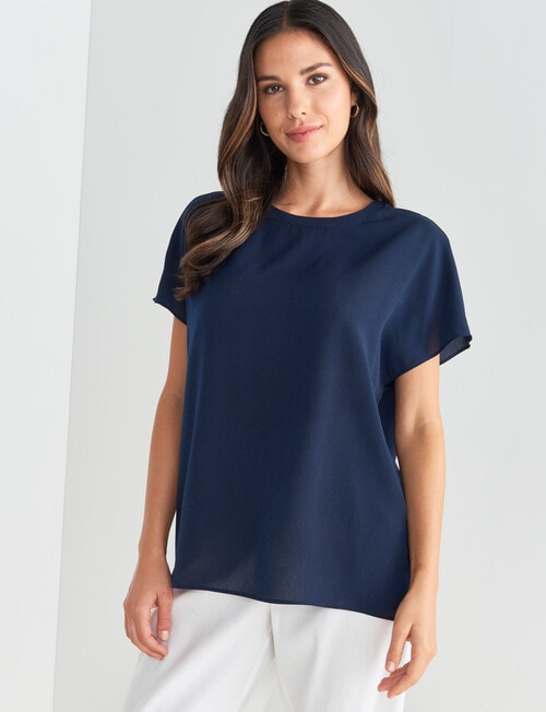 Whistle Essential Woven Tee, Navy - Tops