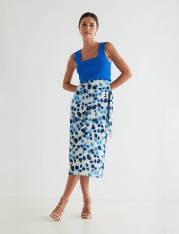 Whistle Printed Tie Side Wrap Skirt, Azure product photo