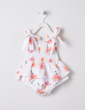Teeny Weeny Frilled Romper With Shoulder Ties, White product photo