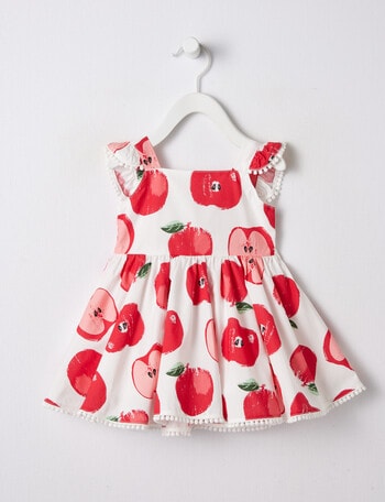 Teeny Weeny Christmas Party Apples Woven Pinafore, White product photo