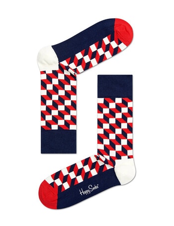 Happy Socks Filled Optic Sock, Navy, Red & White product photo