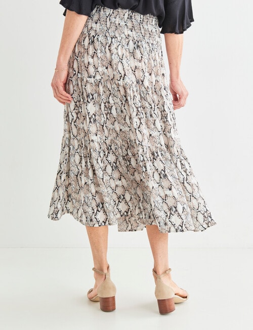 Ella J Snake Print Shirred Waist Tiered Skirt, White - Skirts