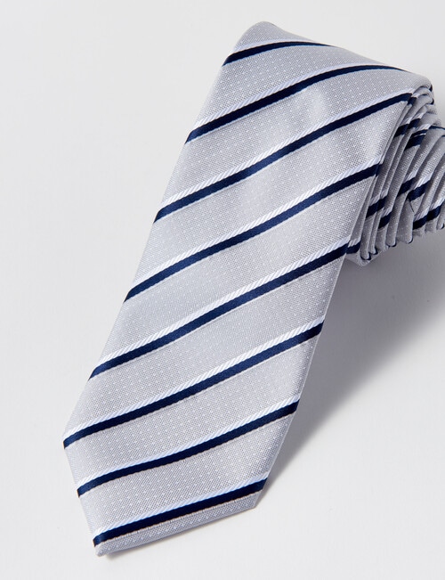 Laidlaw + Leeds Fancy Stripe Tie 7cm, Silver product photo View 02 L