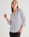 Oliver Black Geometric Print Mandarin Shirt With Cuff, White & Blue product photo