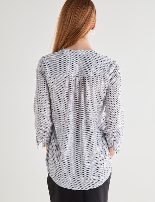 Oliver Black Geometric Print Mandarin Shirt With Cuff, White & Blue product photo View 02 L