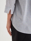 Oliver Black Geometric Print Mandarin Shirt With Cuff, White & Blue product photo View 05 S