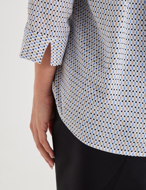 Oliver Black Geometric Print Mandarin Shirt With Cuff, White & Blue product photo View 05 L