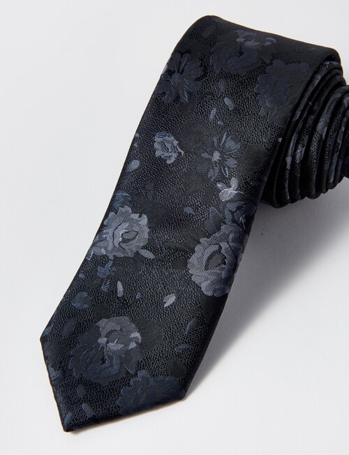 Laidlaw + Leeds Fancy Floral Tie, 7cm, Black product photo View 02 L