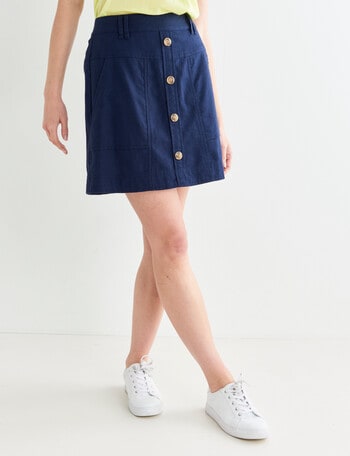 Zest Twill Button Skirt, Navy product photo