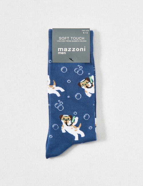 Mazzoni Snorkelling Dog Viscose Bamboo-Blend Sock, Blue product photo View 02 L