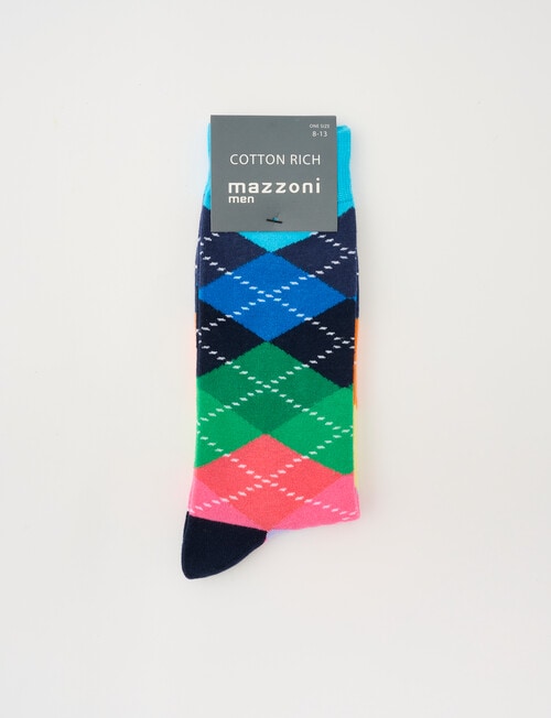Mazzoni Rainbow Argyle Cotton-Blend Dress Sock, Blue product photo View 02 L