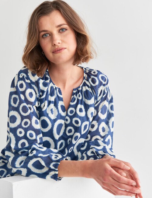 Jigsaw Escape Circle Print Blouse, Blue Tops