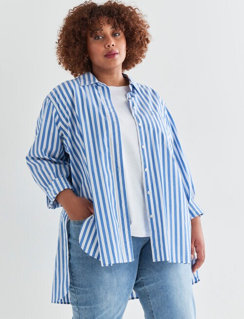 Studio Curve Stripe Oversized Shirt, Blue & White product photo