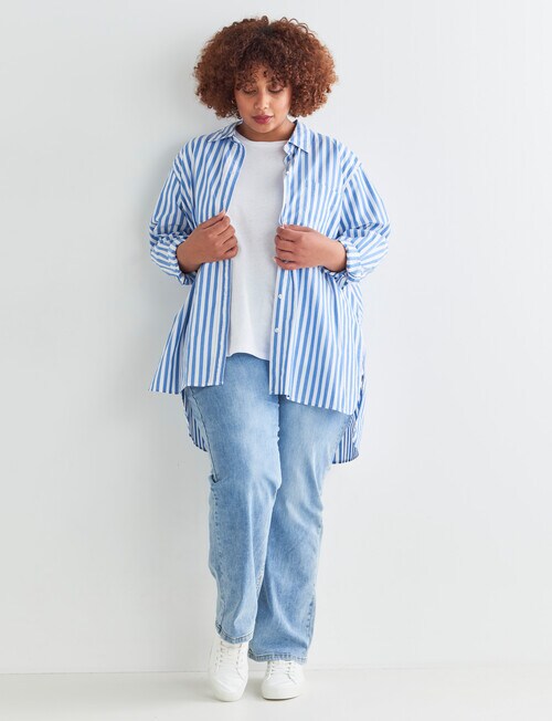 Studio Curve Stripe Oversized Shirt, Blue & White product photo View 03 L