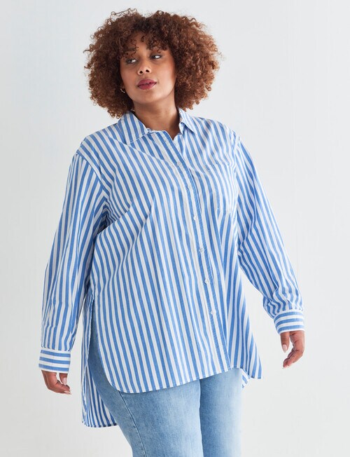 Studio Curve Stripe Oversized Shirt, Blue & White product photo View 05 L