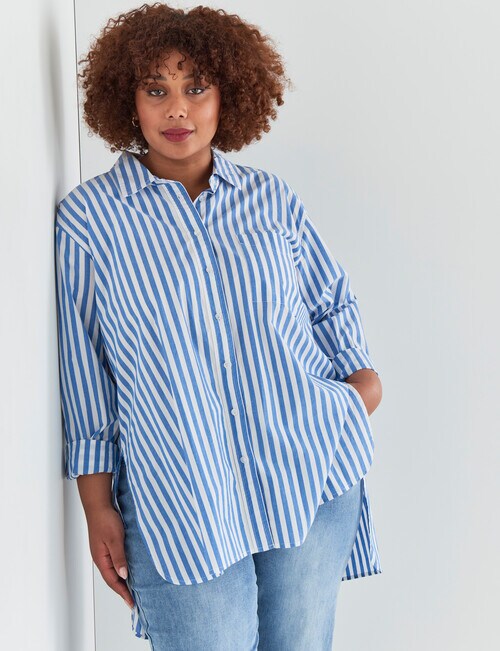 Studio Curve Stripe Oversized Shirt, Blue & White product photo View 07 L