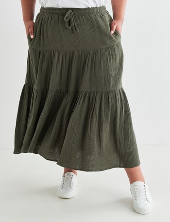 Studio Curve Cheesecloth Tiered Maxi Skirt, Khaki product photo