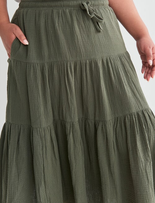 Studio Curve Cheesecloth Tiered Maxi Skirt, Khaki - Dresses & Skirts
