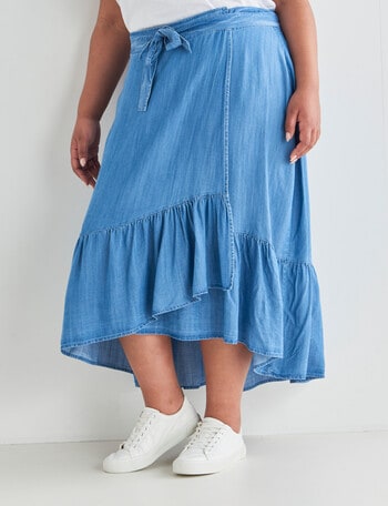 Studio Curve Wrap Lyocell Denim Skirt, Blue product photo