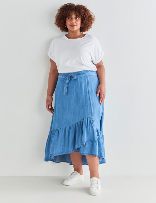 Studio Curve Wrap Lyocell Denim Skirt, Blue product photo View 03 L
