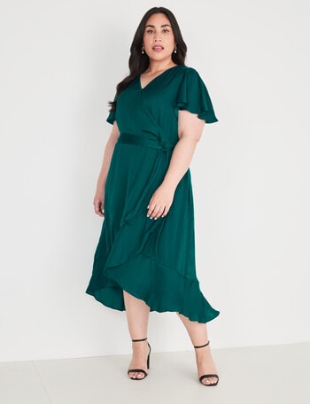 Studio Curve Hammered Satin Dress, Emerald product photo