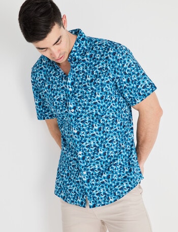 L+L Abstract Floral Shirt, Blue product photo